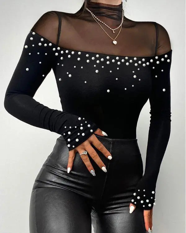 Contrast Lace Cutout Long Sleeve Top