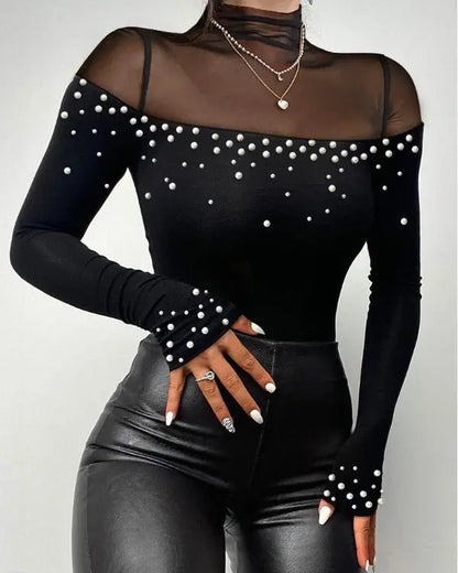 Contrast Lace Cutout Long Sleeve Top