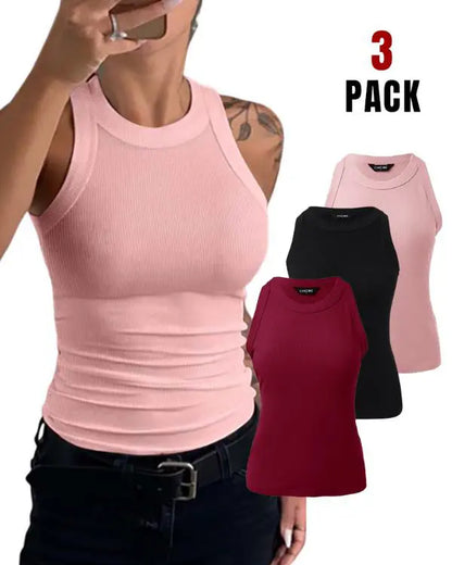 3-Pack Knit Round Neck Thick Strap Racerback Tank Tops