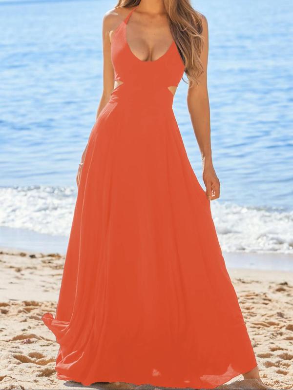 Cut Out Backless Boho Halter Dresses