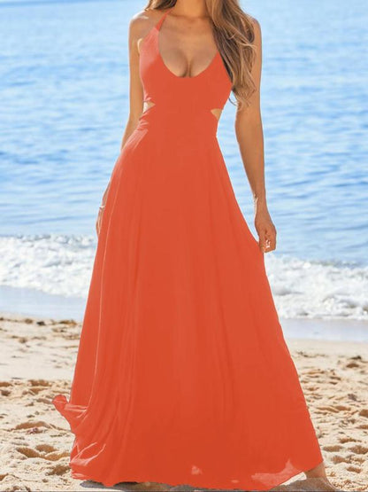 Cut Out Backless Boho Halter Dresses