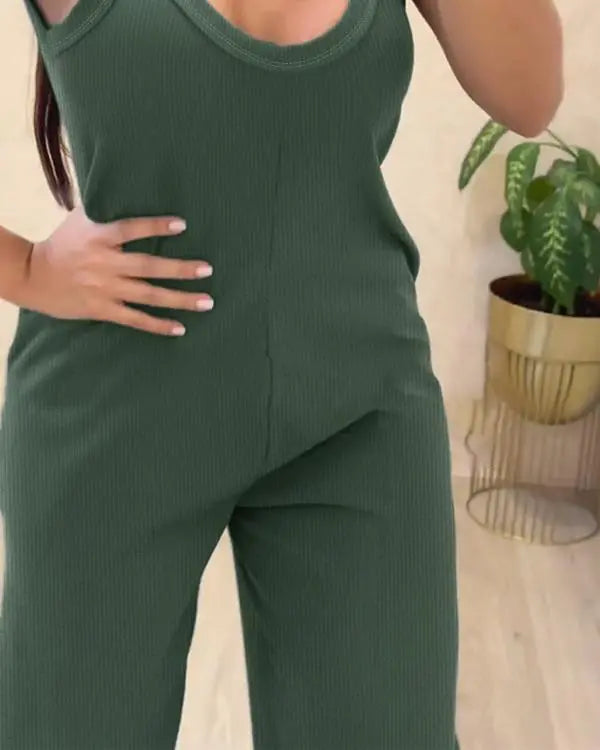 U-Neck Thick Strap Casual Jumpsuit