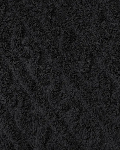 Cable Textured Lapel Neck Button Front Pocket Design Thermal Teddy Coat