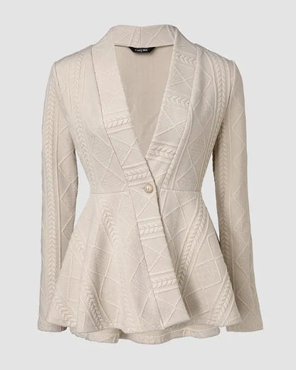Shawl Collar Cable Textured Single Breasted Ruffle Hem Coat