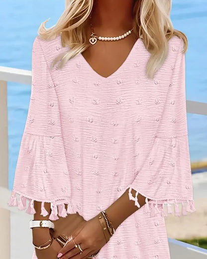 Polka Dot V-Neck Bell Sleeve Mini Dress Casual Loose Fit Dress