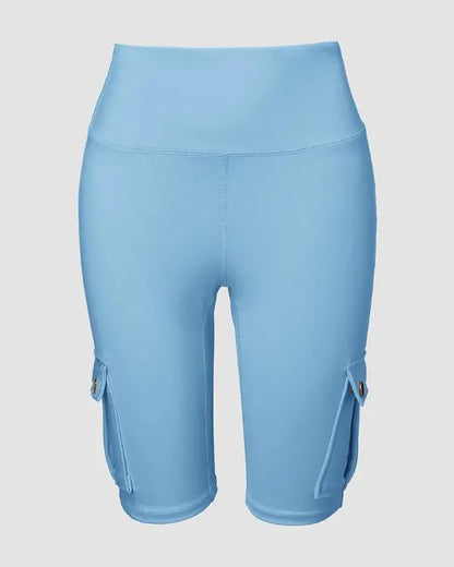 Tummy Control Butt Lifting Active Shorts High Waist Flap Pocket Workout Bermuda Cargo Running Shorts