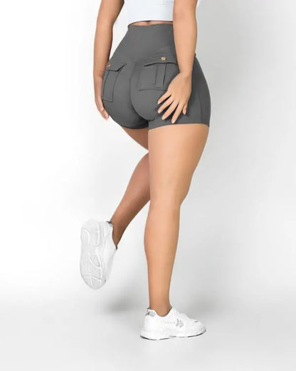 Pocket Design High Waist Ruched Active Shorts