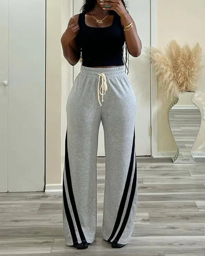 Striped Tape Patch Drawstring Sweatpants