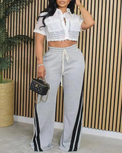 Striped Tape Patch Drawstring Sweatpants
