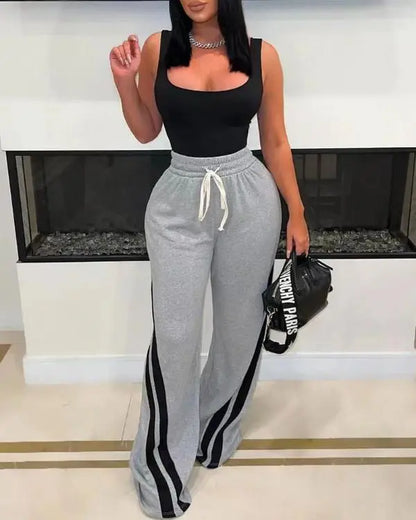 Striped Tape Patch Drawstring Sweatpants