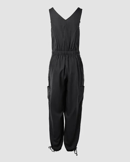 Pocket Design Drawstring Suspender Jumpsuit