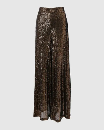 Drawstring Design Allover Shiny Sequins Cuffed Pants Partywear