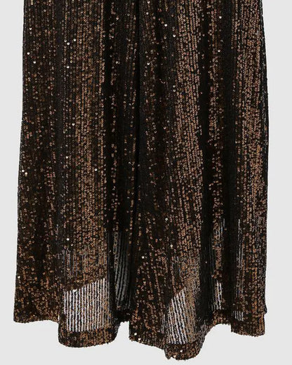 High Waist Allover Sequin Wide Leg Flared Nightout Party Pants