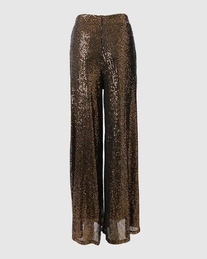 Drawstring Design Allover Shiny Sequins Cuffed Pants Partywear