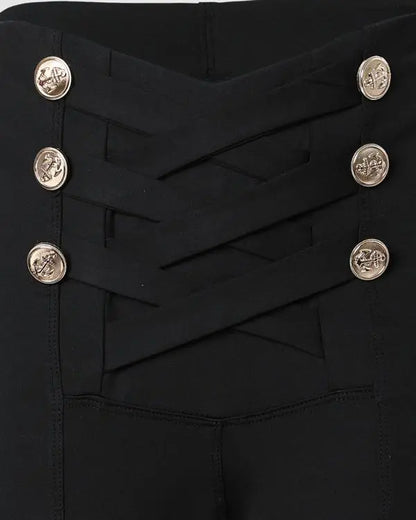 Button Decor High Waist Butt Lift Skinny Pants