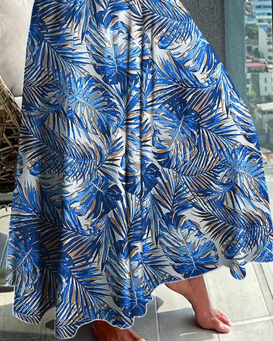 Tropical Print High Waist Wide Leg Pants