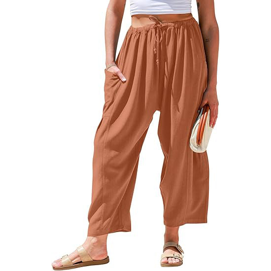 Linen Loose Leg Palazzo Harem Pants