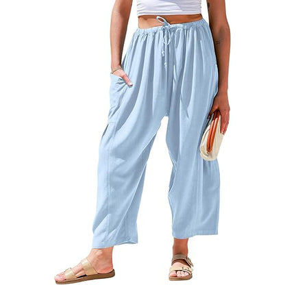 Linen Loose Leg Palazzo Harem Pants