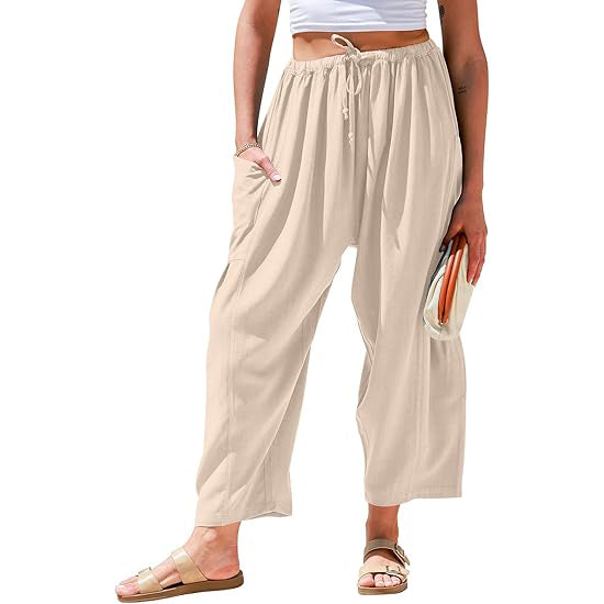 Linen Loose Leg Palazzo Harem Pants