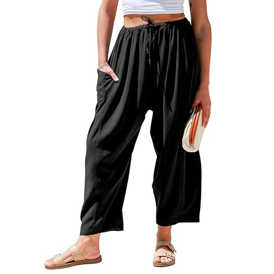 Linen Loose Leg Palazzo Harem Pants