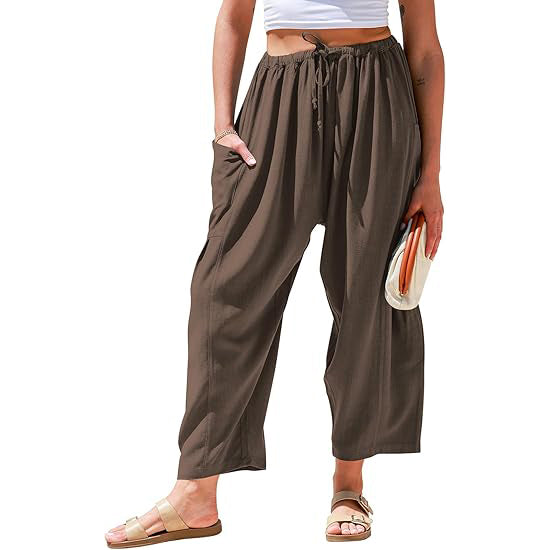 Linen Loose Leg Palazzo Harem Pants