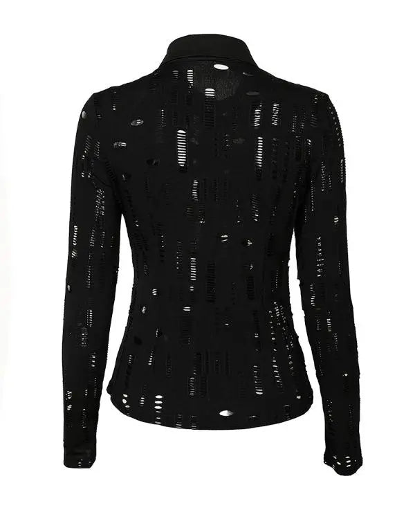 Turn-down Collar Hollow Out Button Down Shirt Top