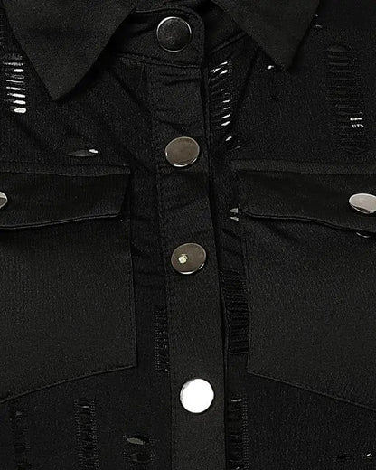 Turn-down Collar Hollow Out Button Down Shirt Top