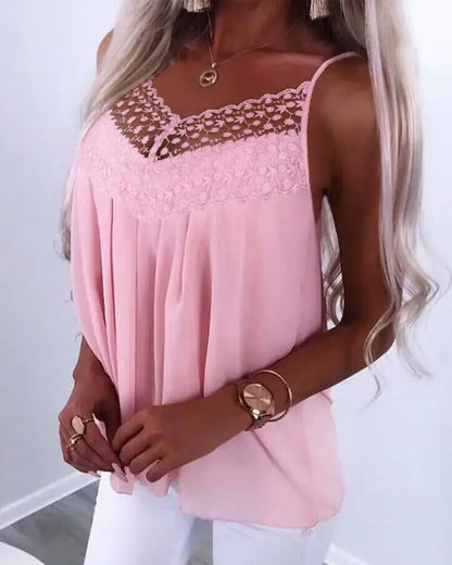 Floral Pattern Lace Patch Ruched Scallop Trim Cami Top