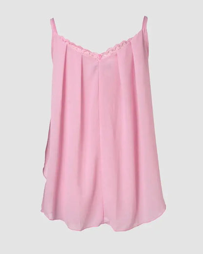 Floral Pattern Lace Patch Ruched Scallop Trim Cami Top