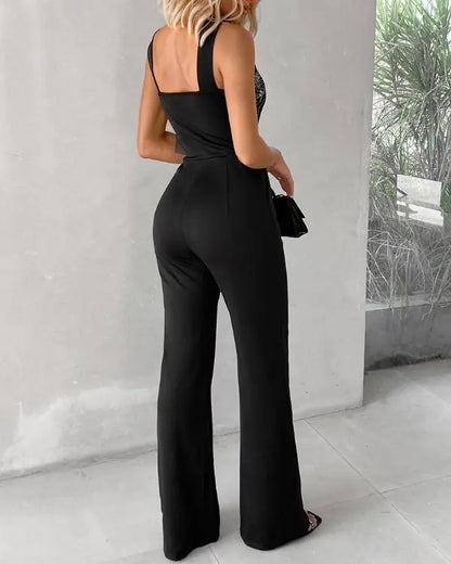 Multi Strap Sleeveless Jumpsuit Rhinestone Bootcut Overalls