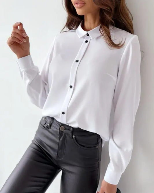 Turn-down Collar Button Front Tied Detail Shirt Top