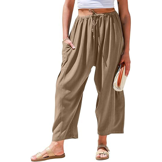 Linen Loose Leg Palazzo Harem Pants