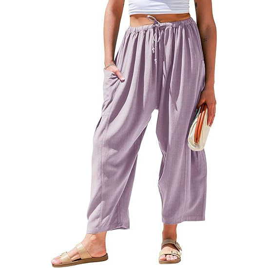 Linen Loose Leg Palazzo Harem Pants