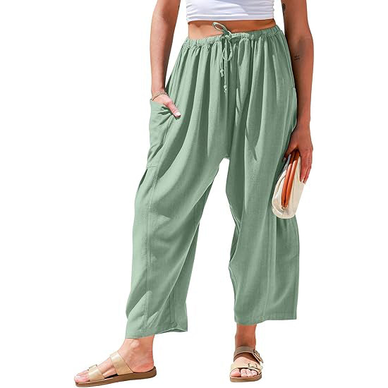 Linen Loose Leg Palazzo Harem Pants