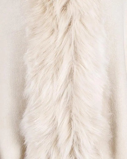 Fuzzy Collar Shawl Poncho Knit Cardigan