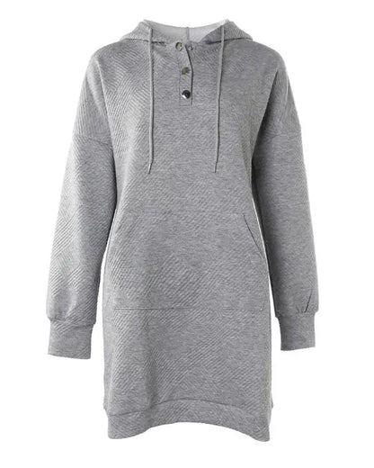 Textured Hooded Button Front Kangaroo Pocket Design Casual Dress