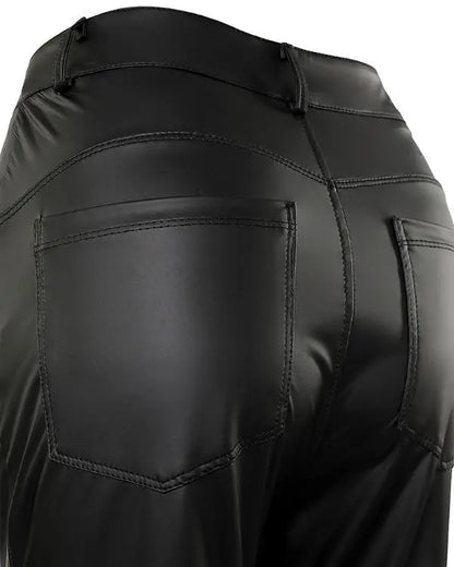 PU Leather Slim Fit Zipper High Waist Pants Casual Pants with Pockets