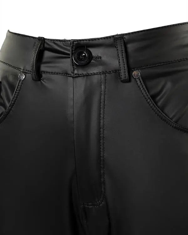 PU Leather Slim Fit Zipper High Waist Pants Casual Pants with Pockets