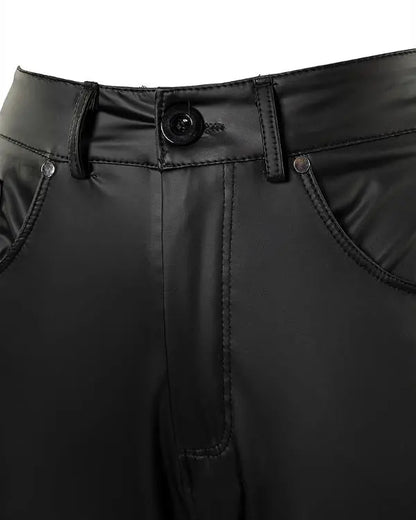 PU Leather Slim Fit Zipper High Waist Pants Casual Pants with Pockets