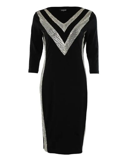 Mock Neck Rhinestone Decor Bodycon Dress Slim Fit Midi Dress