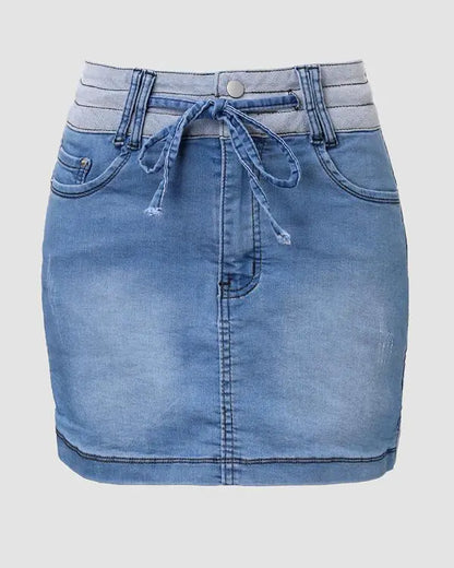 Drawstring Adjustable Waist Casual Denim Skirt Skort Jean Mini Skirt