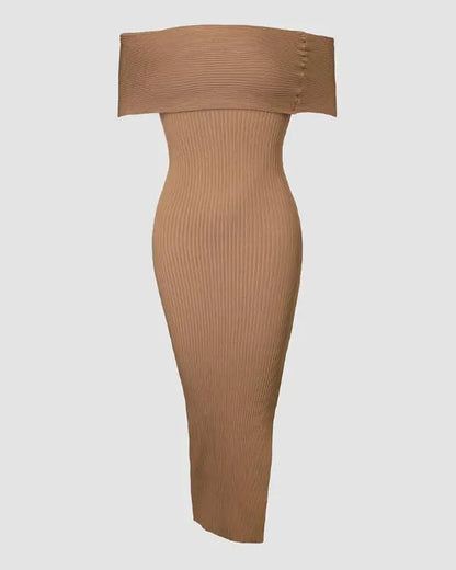 Off Shoulder Slit Knit Bodycon Sweater Dress Cocktail Party Dresses