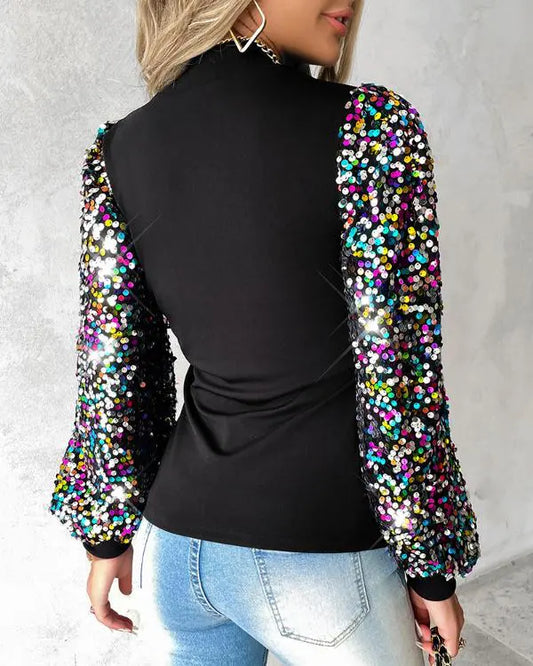 Colorful Sequins Lantern Sleeve Top
