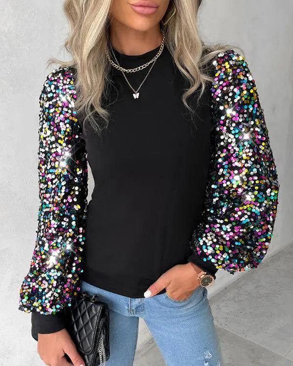 Colorful Sequins Lantern Sleeve Top