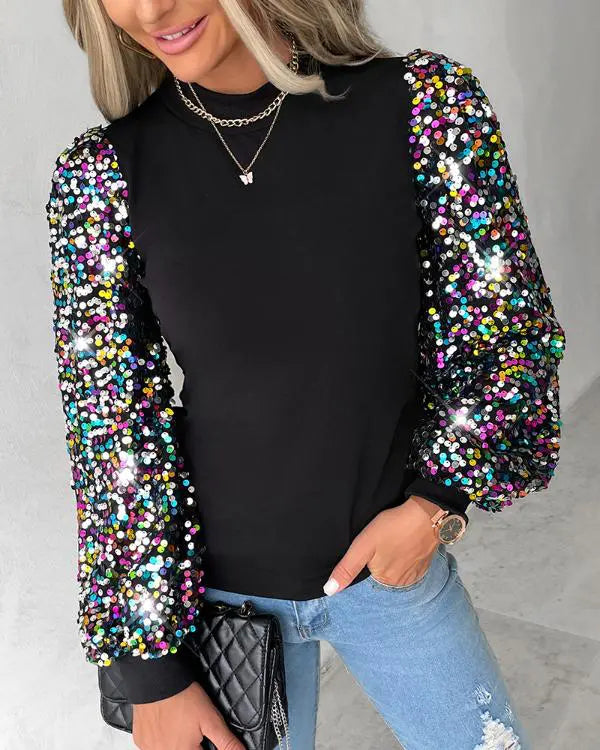 Colorful Sequins Lantern Sleeve Top