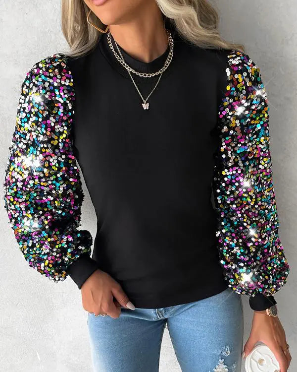 Colorful Sequins Lantern Sleeve Top
