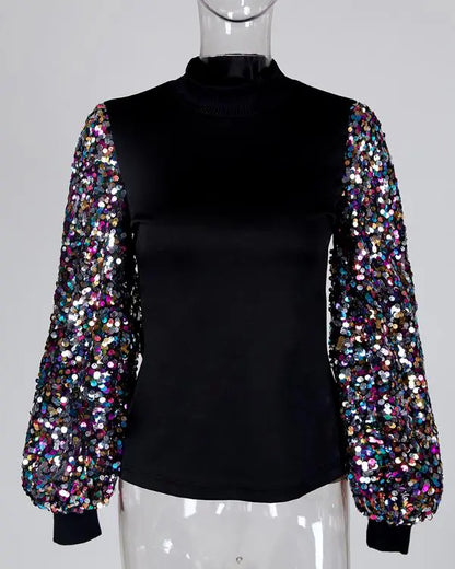 Colorful Sequins Lantern Sleeve Top