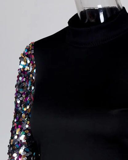 Colorful Sequins Lantern Sleeve Top