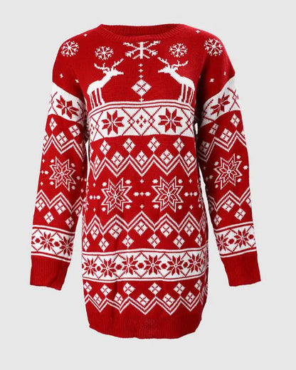 Christmas Fair Isle Pattern Knitted Sweater Dress Crewneck Long Sleeve Pullover Casual Dress