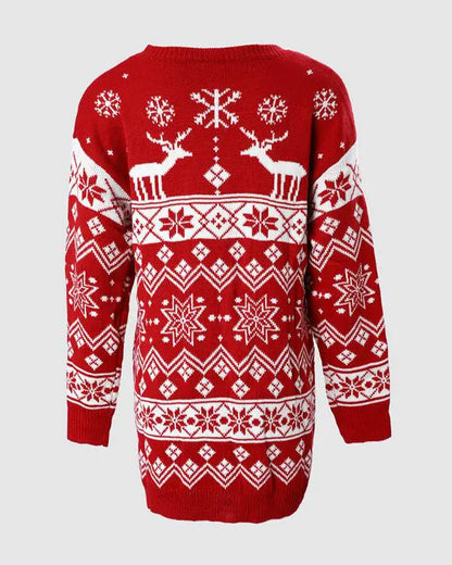 Christmas Fair Isle Pattern Knitted Sweater Dress Crewneck Long Sleeve Pullover Casual Dress